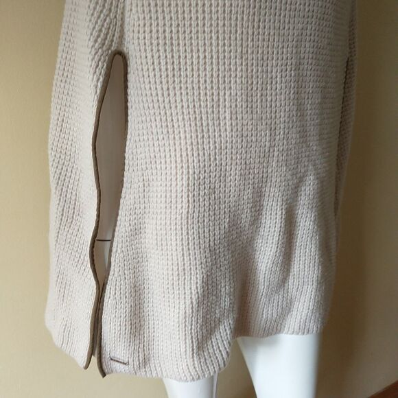 Lauren Ralph Lauren Poncho Cape Womens OS Cream Wool Blend Cowl Neck Ribbed Knit - Picture 2 of 7